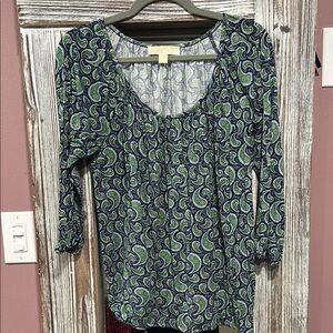 Michael Kors Paisley Print Blouse in Green and Blue